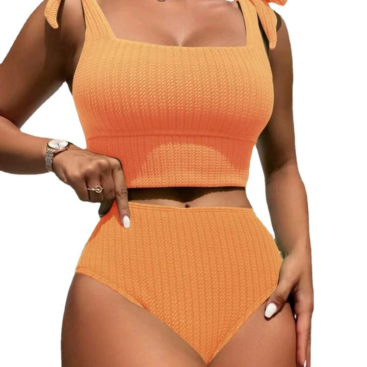 Dame Højtaljeret Bikiniset med trendy Ribdesign og legende Sløjfer Stilla