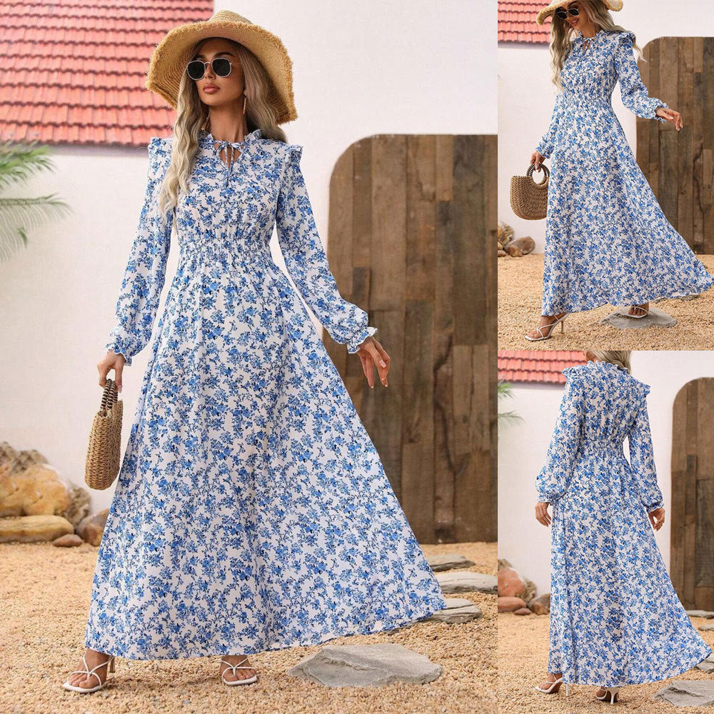 Dame Maxi-kjole med floralt broderi og legende snørredesign Stilla