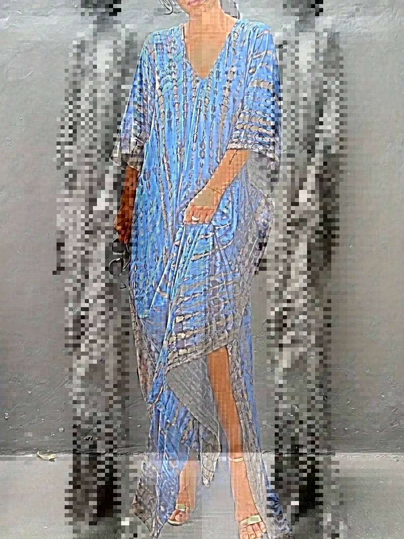 Dame Kaftan Kjole med moderne Aloha-mønster og luftig pasform Stilla
