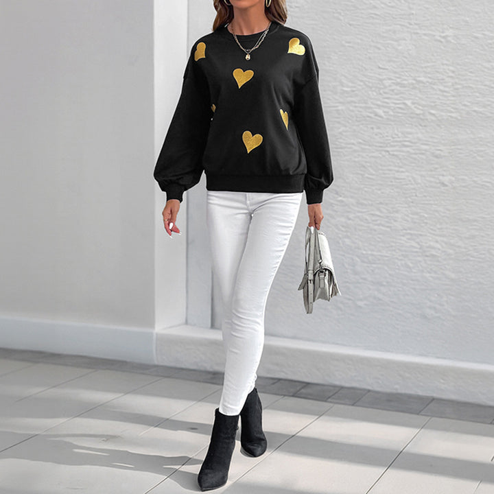 Dame mode sweatshirts med gyldent hjerteprint Stilla