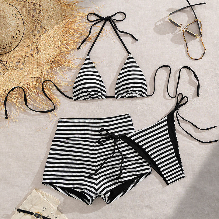 Dame bikini-sæt med stribet design og højt skåret trusser Stilla