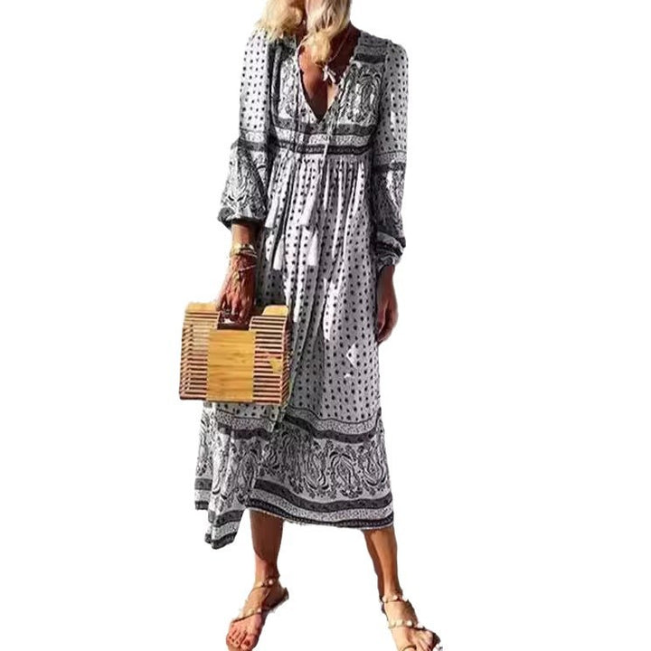 Dame Boho-Midi kjole med fine detaljer og smart mønster Stilla