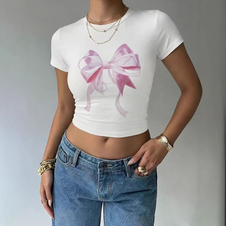 Dame Crop-Top med delikat sløjfemotiv Skovae