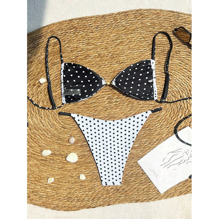 Dame triangel-bikini med prikket design og justerbare stropper Skovae