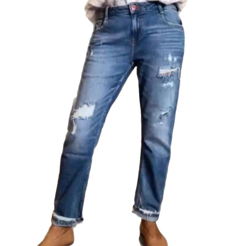 Damer Zerrivet Løse Pasform Denim Jeans Stilla