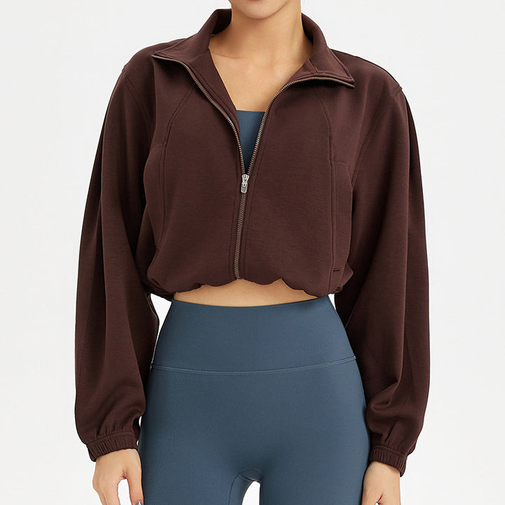 Dame afslappet cropped sweatshirtjakke med høj krave og lynlås Stilla