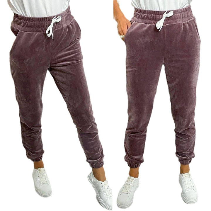Dame behagelige velour fritidsbukser med elastisk talje og lommer Stilla