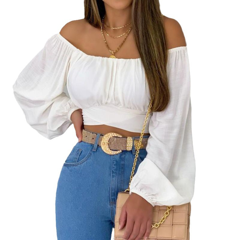 Dame Off-Shoulder klokkeærme crop top Stilla