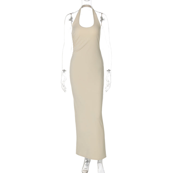 Dame Elegant Maxikjole med dyb halterneck Skovae
