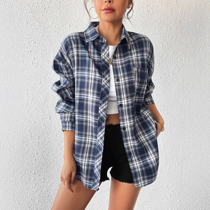 Dame afslappet ternet bluse med oversized snit Stilla