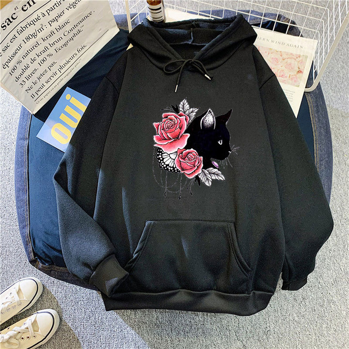 Kvinders hoodie med blomsterkat design Skovae