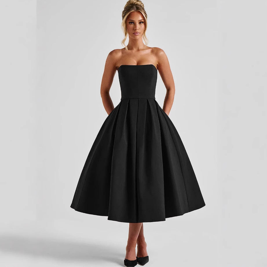 Dame off-shoulder A-formet kjole med elegant plissering Stilla