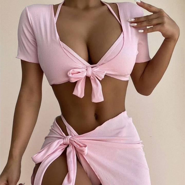 Femme Chic Slips-Front Crop Top og højt liv nederdel sæt Stilla