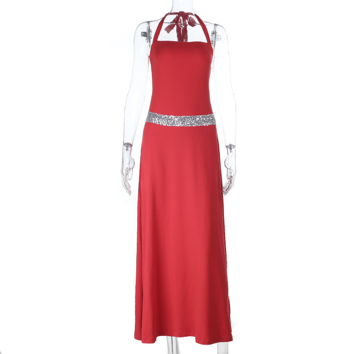 Dame Elegant maxikjole med flot halterneck og glimmerdetaljer Skovae