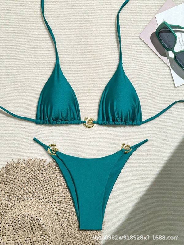 Dame Triangel-Bikini med gyldne accenter og justerbare stropper Stilla