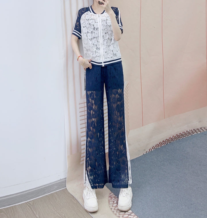 Dame Elegant Loungewear-sæt lavet af fin spids med sporty accenter og afslappet pasform Stilla