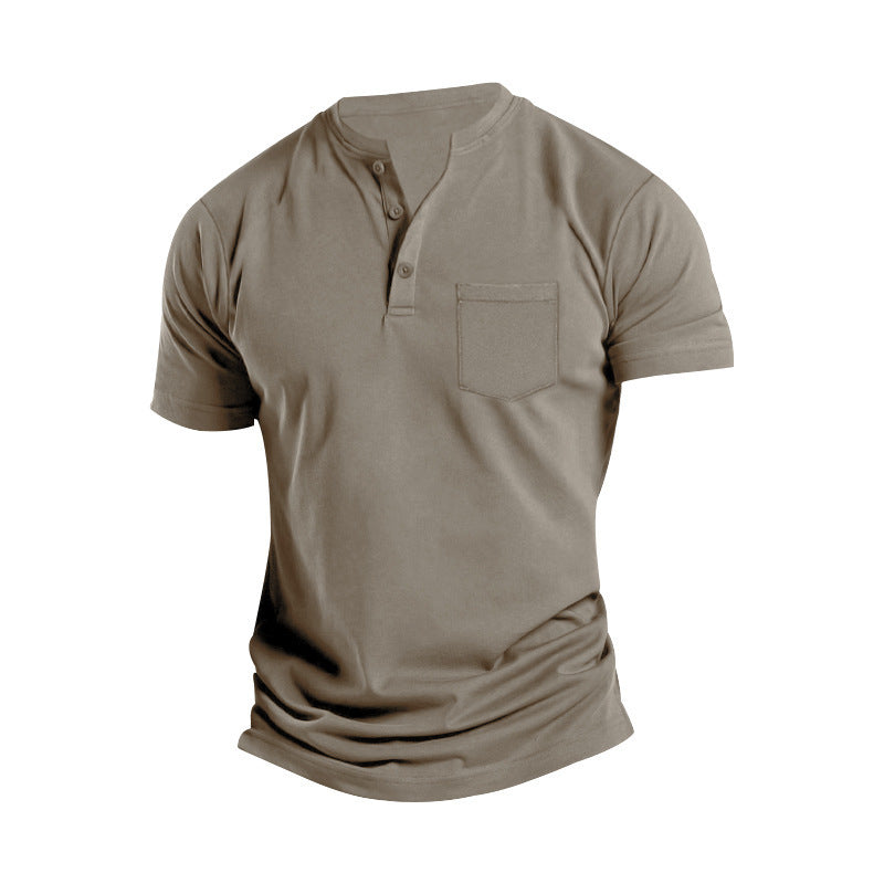 Herrer Korte ærmer Henley-shirt med praktisk brystlomme og moderne knapdesign Stilla