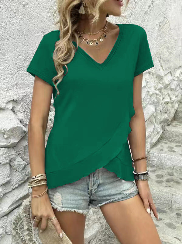 Dame stilfuldt V-hals asymmetrisk top Stilla