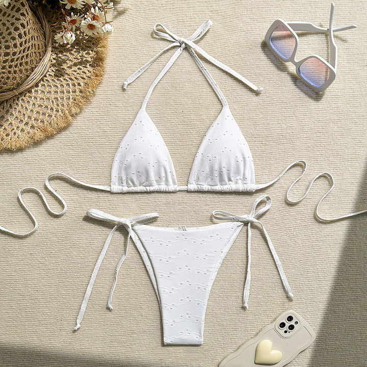 Damer trekant-bikini med elastiske bindebånd og ribbet look Skovae