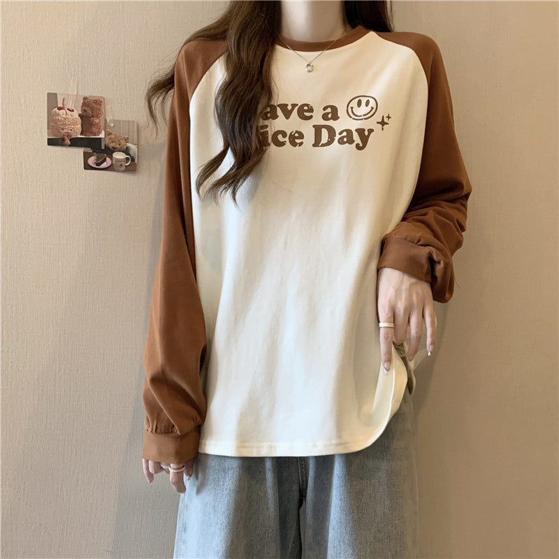 Dame Casual Graphic Raglan Ærmer Top Stilla