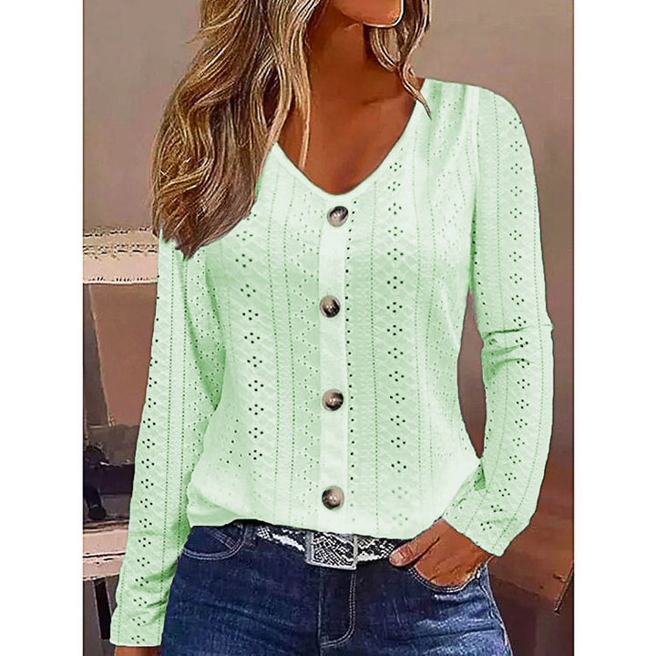 Dame elegant langærmet bluse med knapdetaljer Stilla