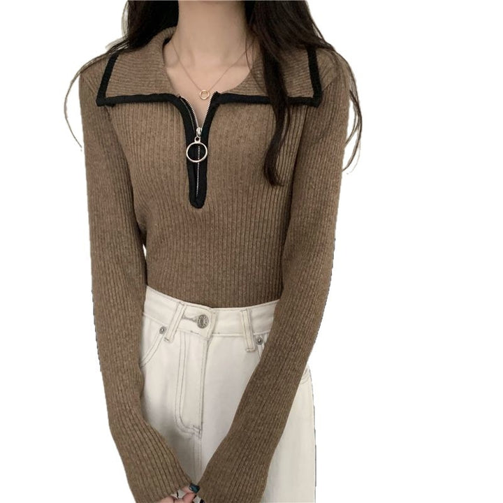 Dame fashionable zip trøje med ribbet struktur Stilla