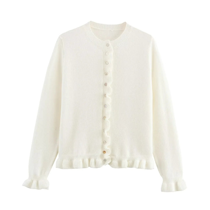 Femme Rüschensaum Knaplukning Cardigan Stilla