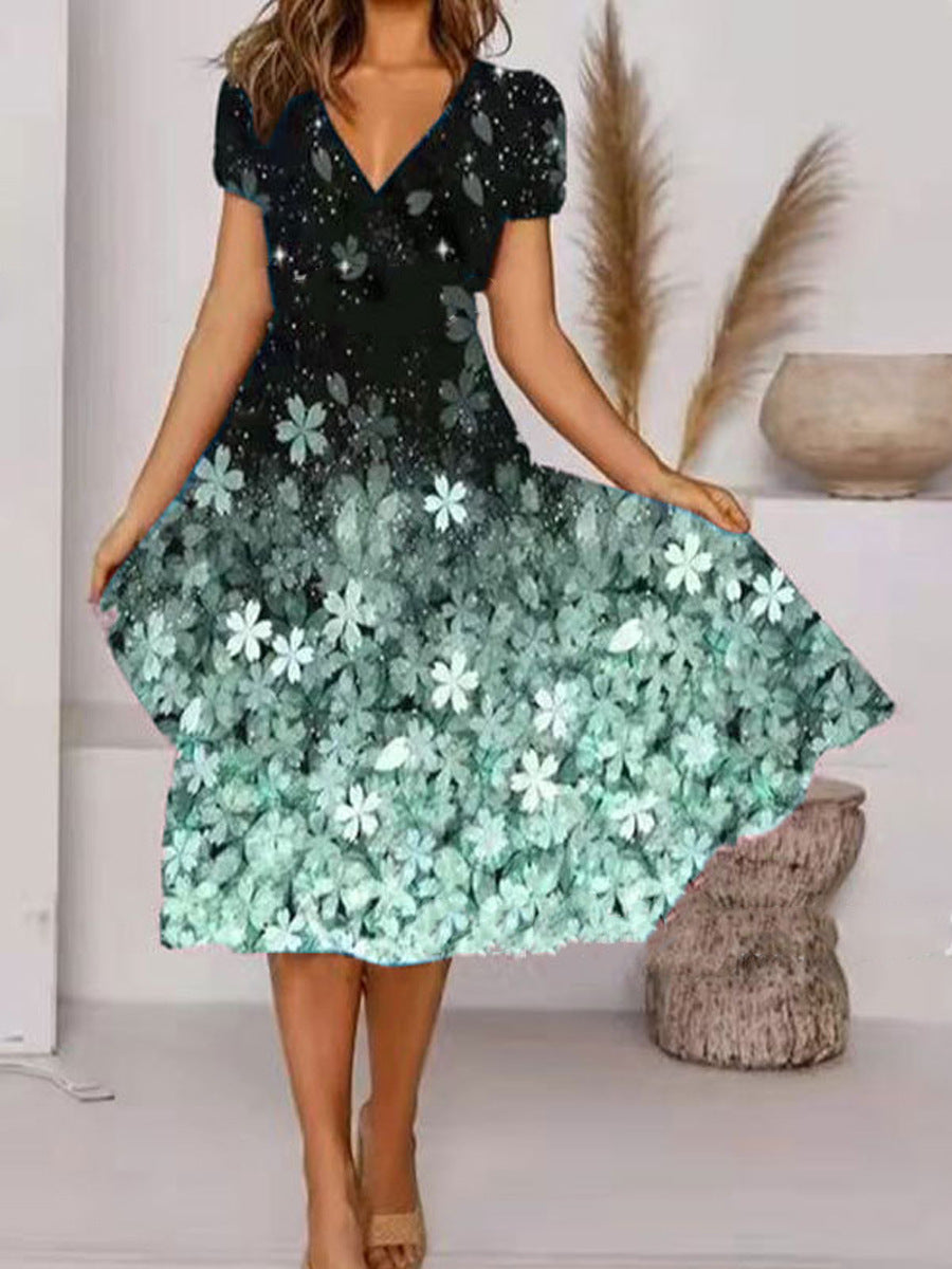 Dame Elegant Vokskjole med blomsterprint og puffærmer Stilla