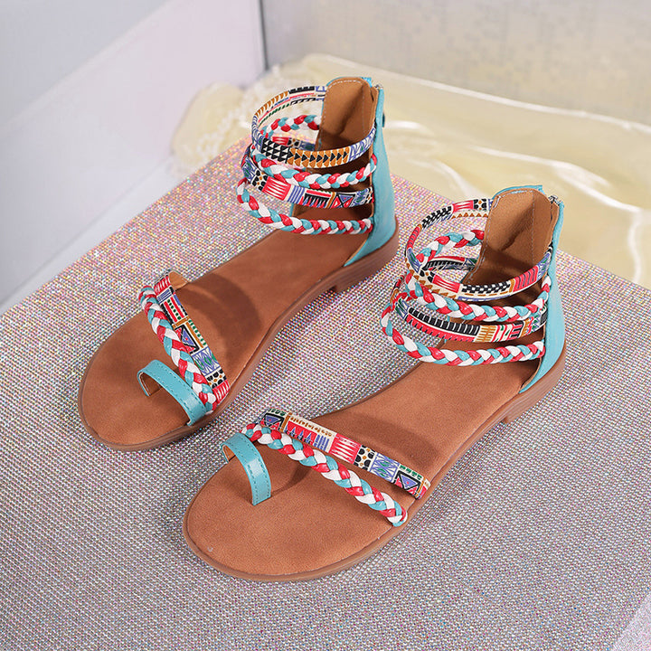Dame Flotte Binde-sandaler med modesh etnomønster og åndbar sål Stilla