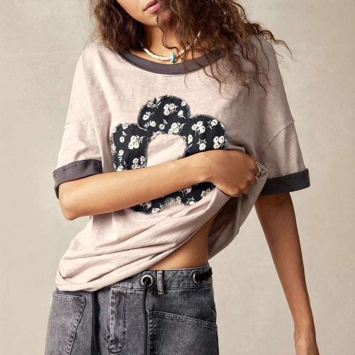 Dame overdimensioneret T-shirt med blomsterdesign Stilla