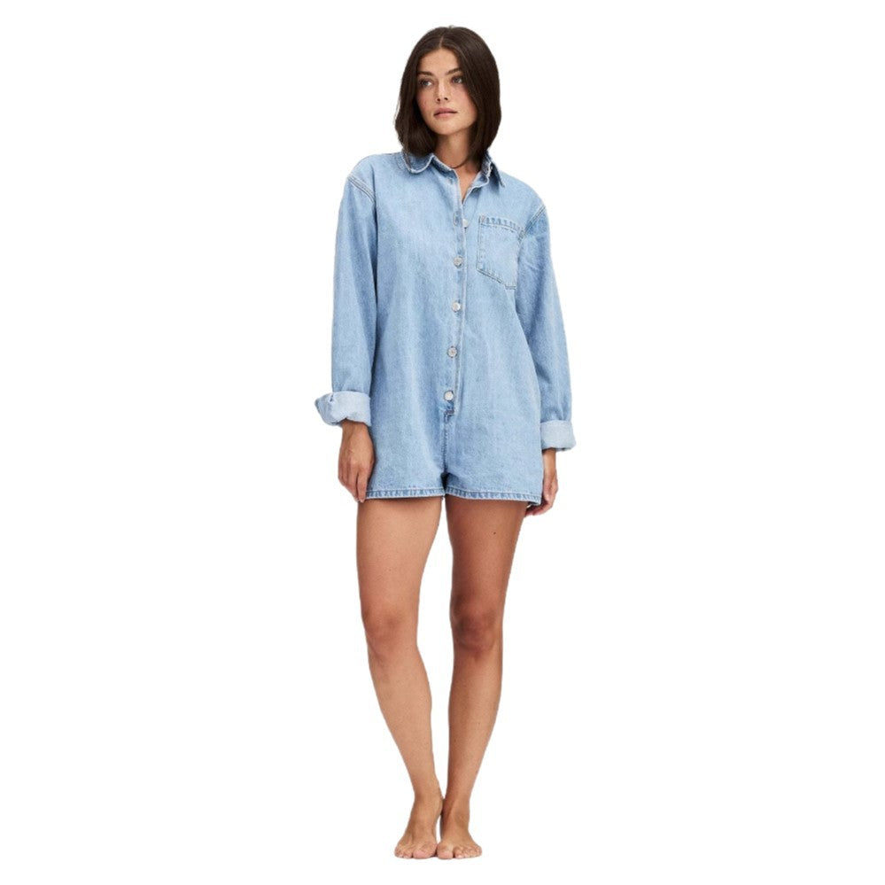 Dame Jeans-Overall med kort ærme og praktiske lommer Skovae