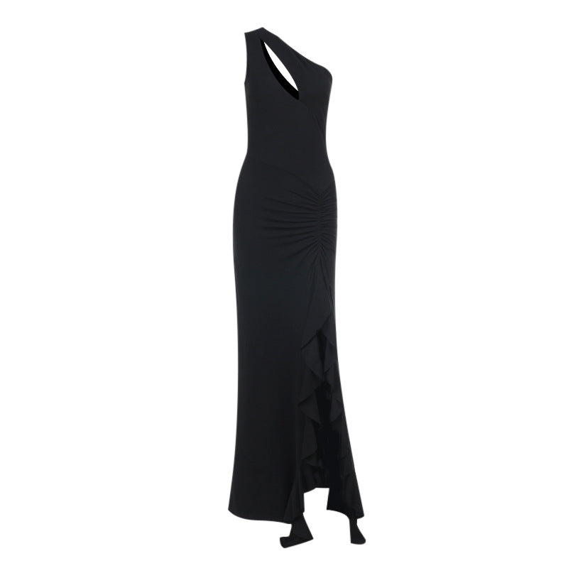 Dame Elegant Maxikjole med asymmetrisk snit og drapering Skovae