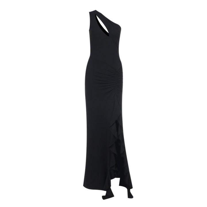 Dame Elegant Maxikjole med asymmetrisk snit og drapering Skovae