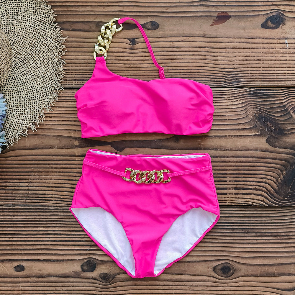Dame bikini-sæt med moderigtige guld-detaljer og højt skåret trusse Stilla