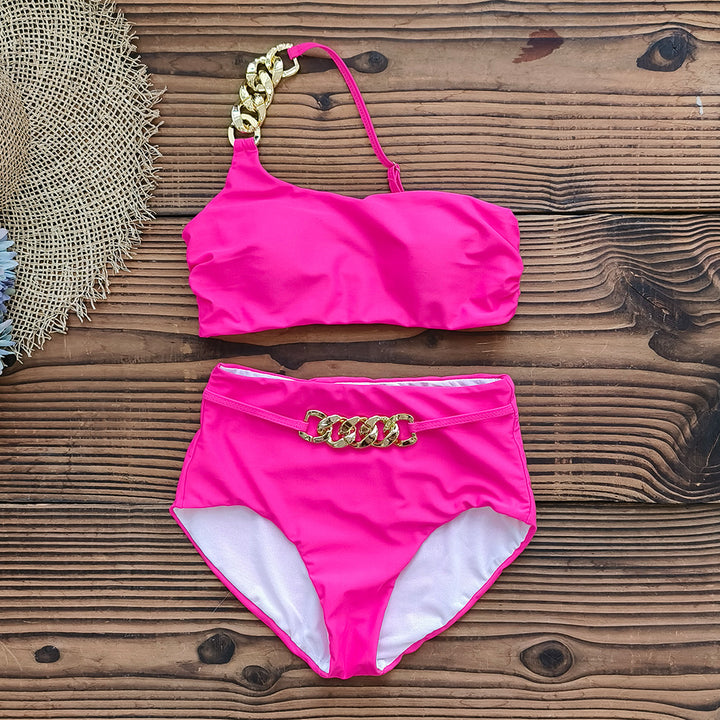 Dame bikini-sæt med moderigtige guld-detaljer og højt skåret trusse Stilla