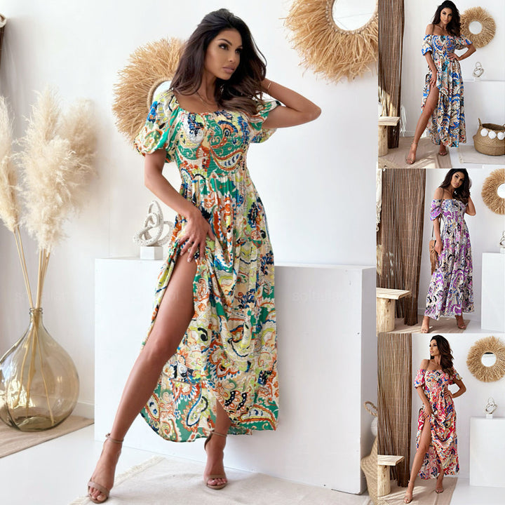 Dame Off-Shoulder Bohemian Maxi Kjole Stilla
