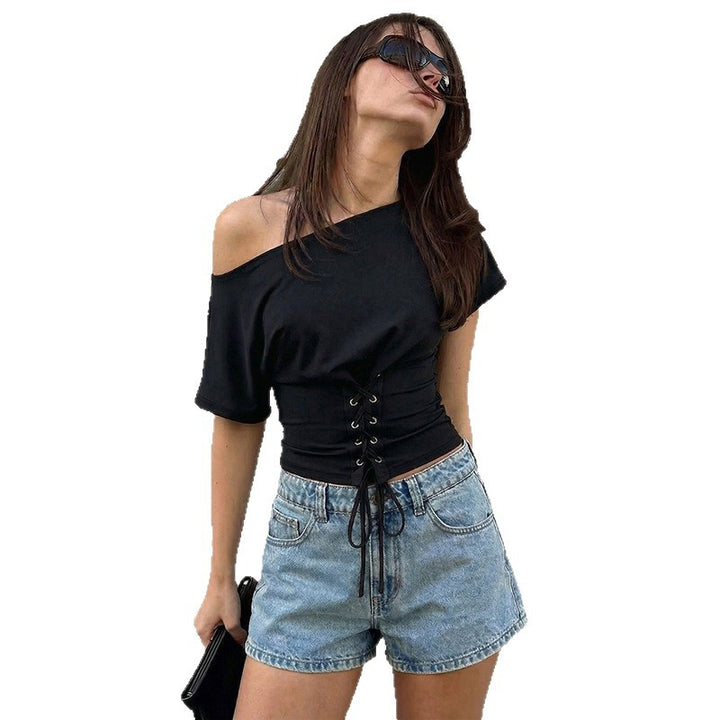 Dame Offshoulder Overdel med Snøring Skovae