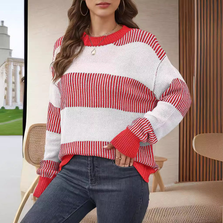 Damer casual strikket sweater med brede striber og løs pasform Stilla