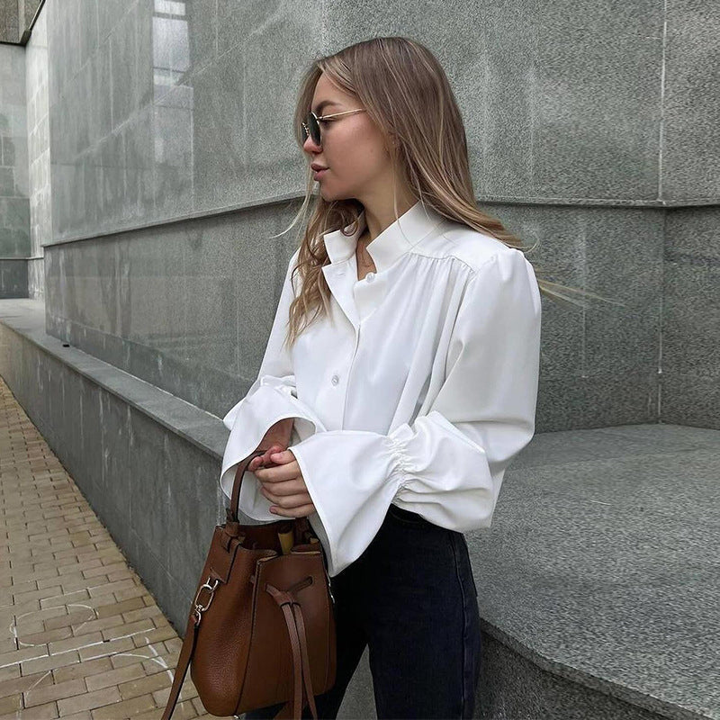Damer elegant bluse med voluminøse ærmer og tætsiddende snit Stilla