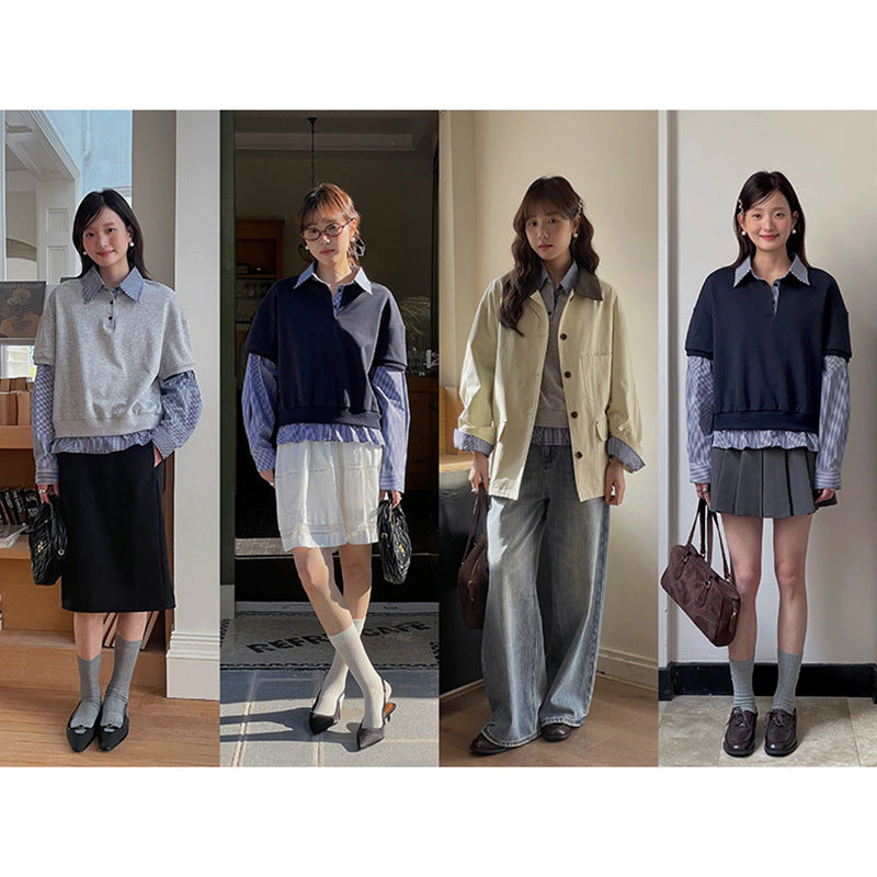 Dame Lagdelt Sweatshirt med elegant krave og legende ruffle-design Stilla
