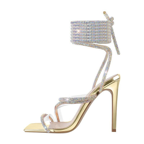 Dame Strappy High Heel Sandaler med rhinsten dekoreret ankel-indbinding Stilla