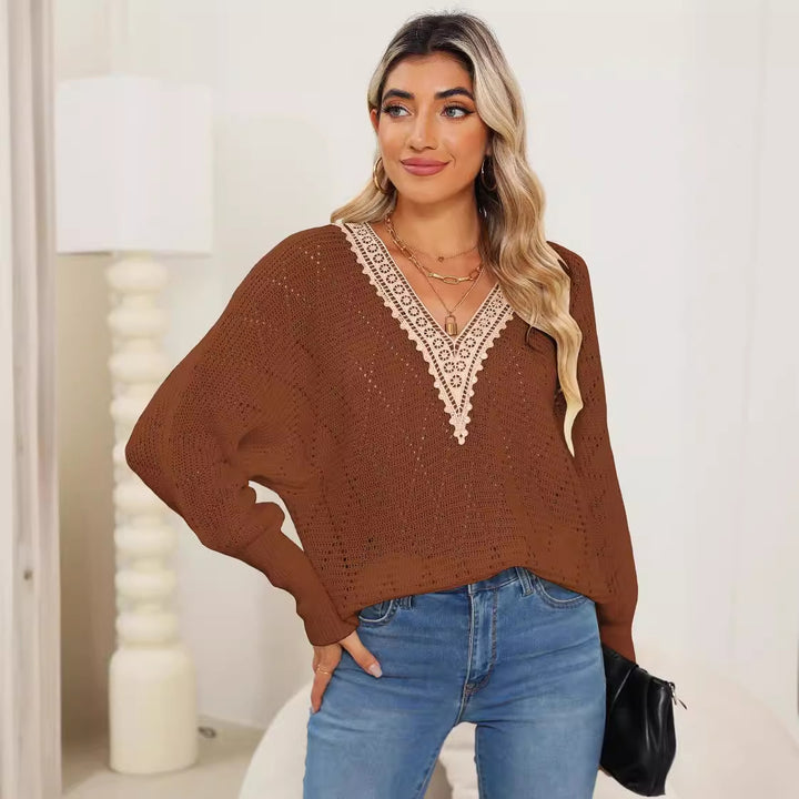 Damer Åben-Strik V-Udskæring Sweater Stilla