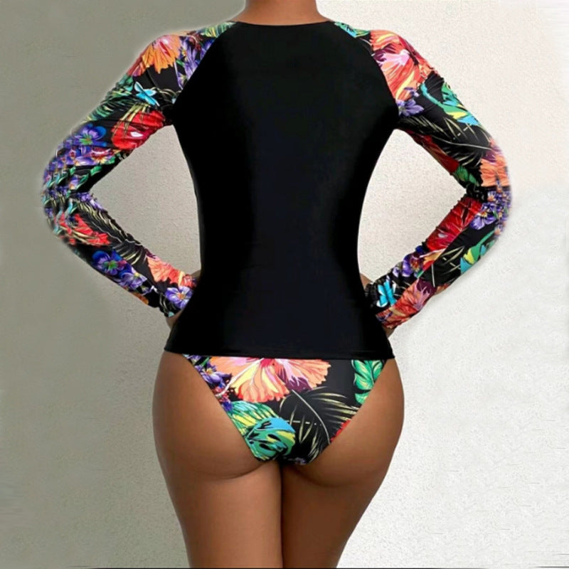 Dame Rashguard Sæt med blomsterdesign og figursyet snit Stilla