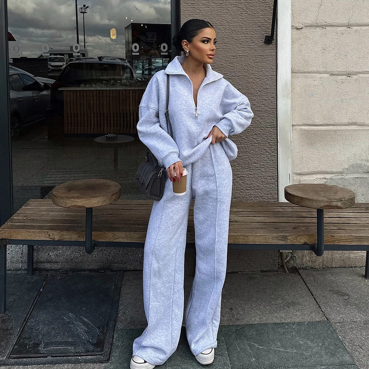 Dame behagelig Fleece-Athleisure-dragt med ståkrave og lynlås Stilla
