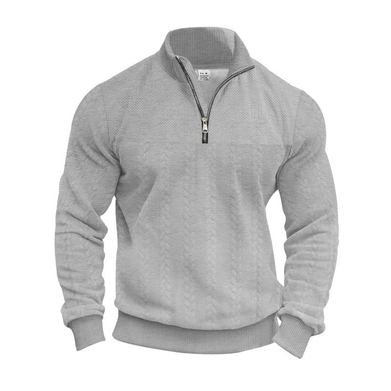 Herrernes grovstrikkede pullover med halvdelen lynlås og struktureret design Stilla