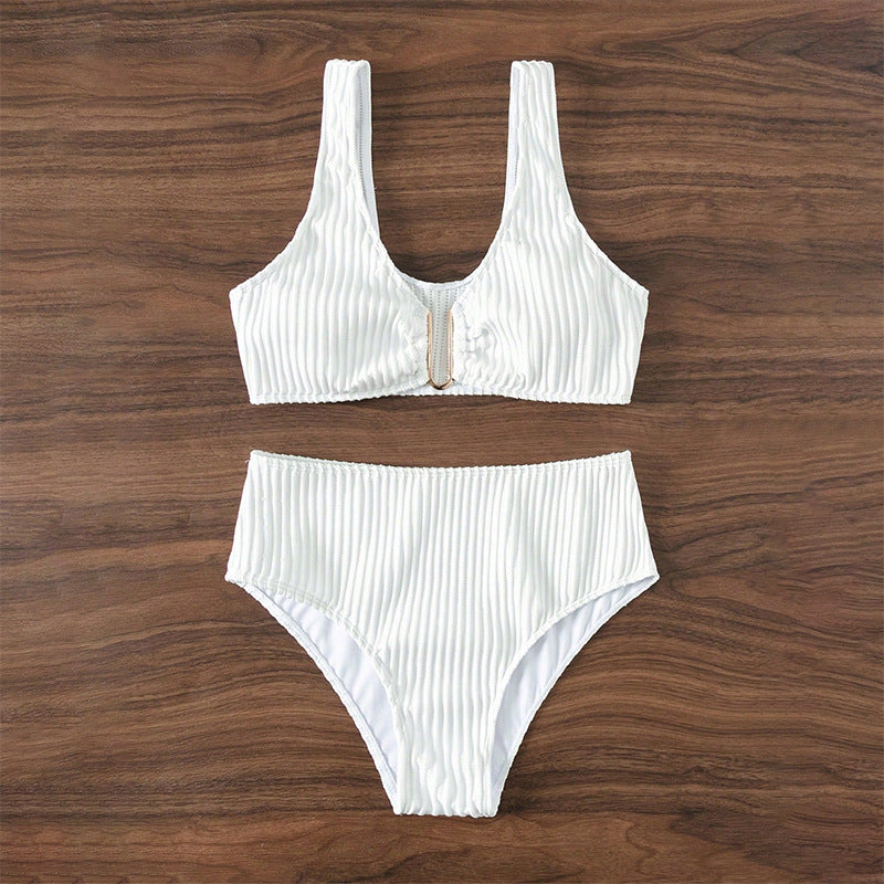 Dame Rib-Højtalje-Bikini-Sæt Stilla 1750922717