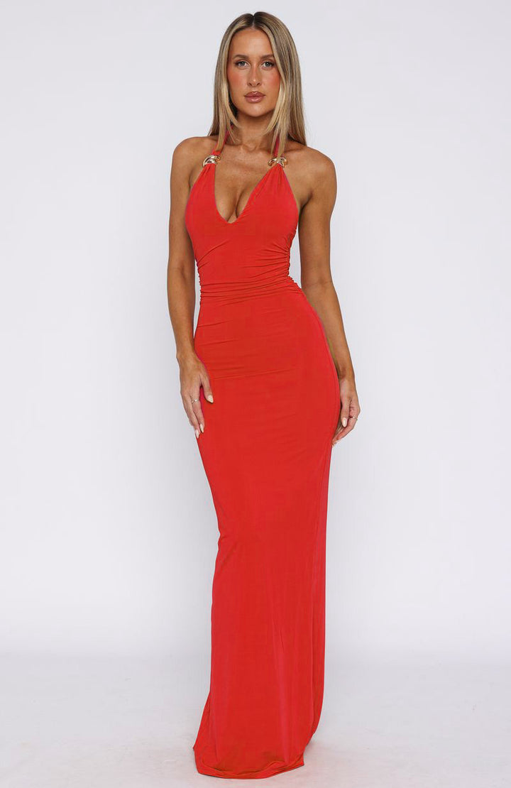 Dame Elegant Maxi-kjole med justerbar halterneck og figursyet snit Stilla