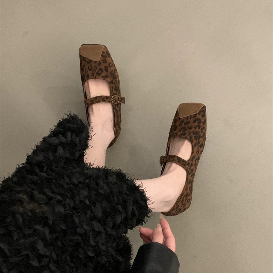 Femme Mary Jane Ballerinas med unikt dyretrykdesign Stilla