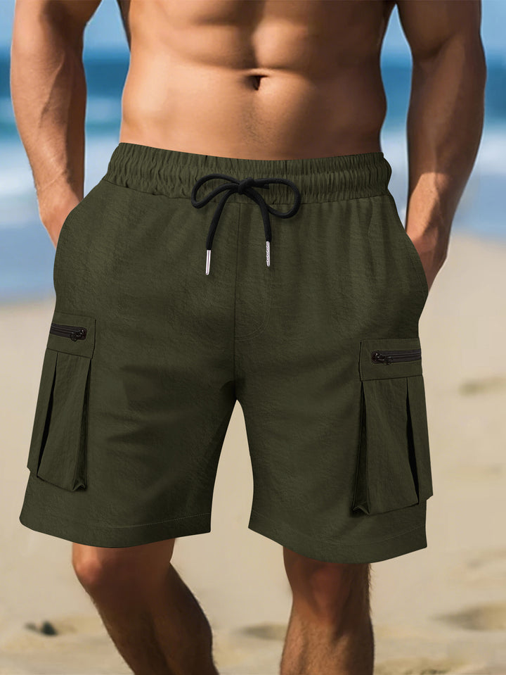 Herre Cargo-shorts med praktiske lynlåslommer og elastisk linning Stilla