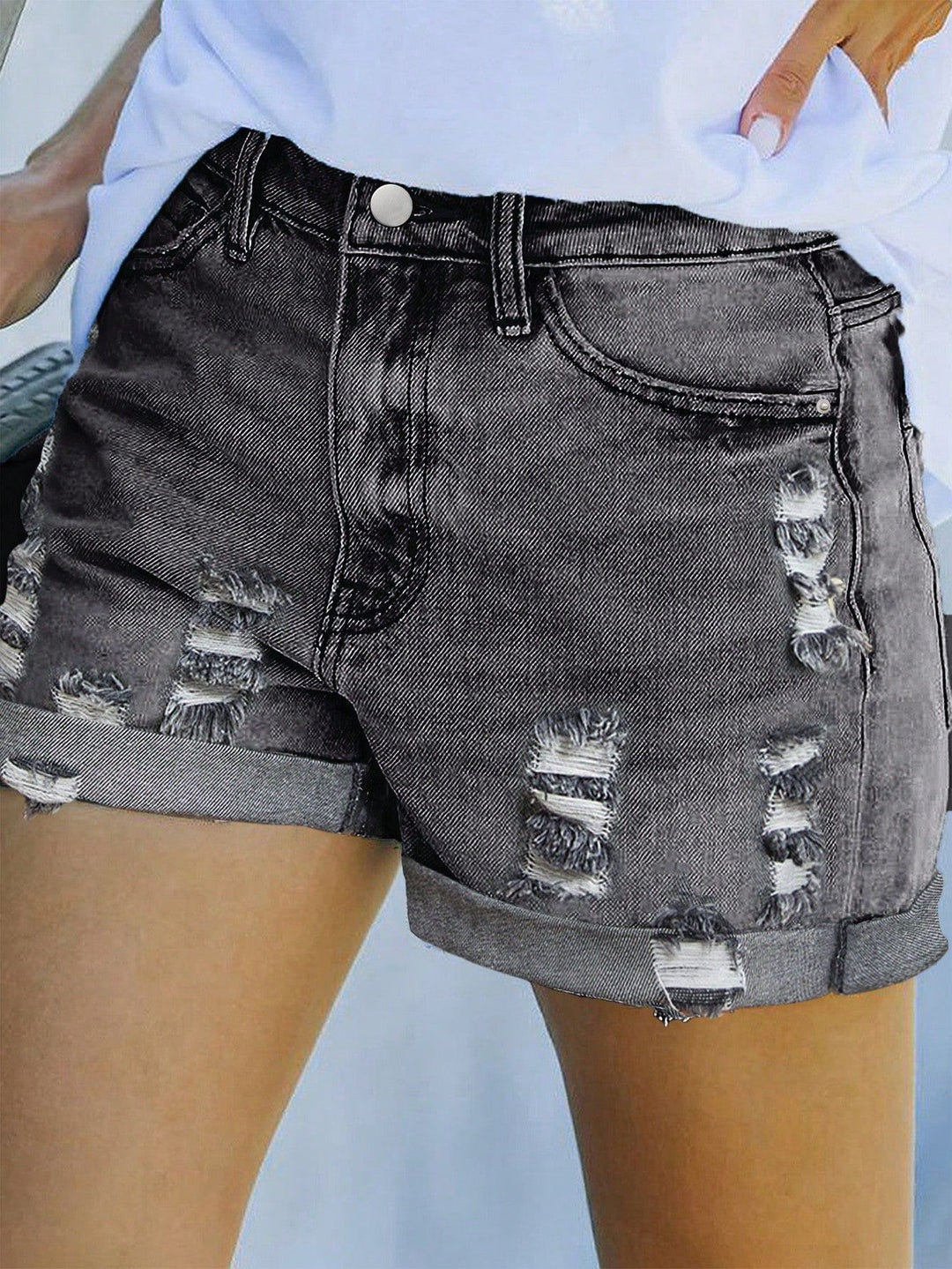 Dame mode Destroyed Denim Shorts med høj talje og oplyste områder Stilla